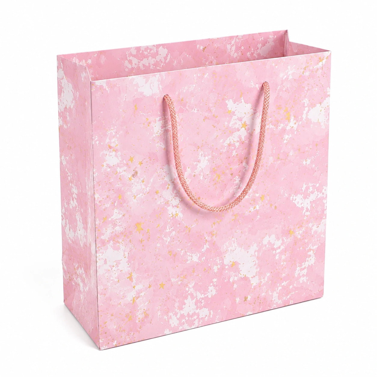 Sacchetto regalo 26 x 12 x 32 cm in carta rosa con manici in corda - stile acquerello