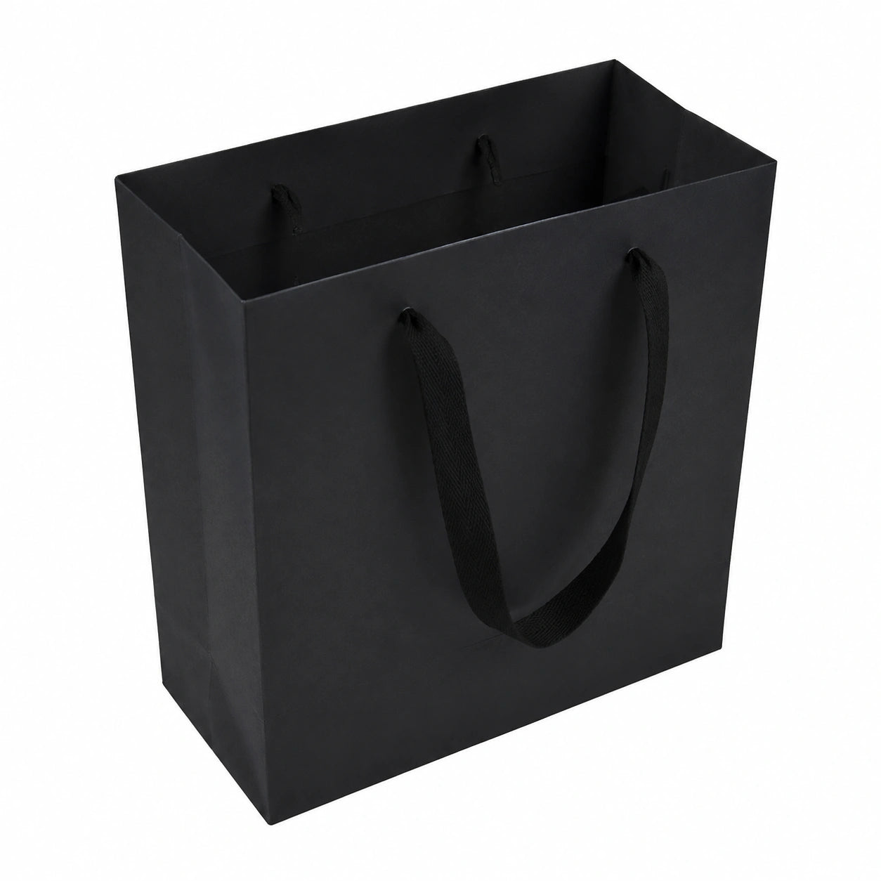 Sacchetto regalo 25 x 11 x 30 cm in carta nero con manici in tessuto