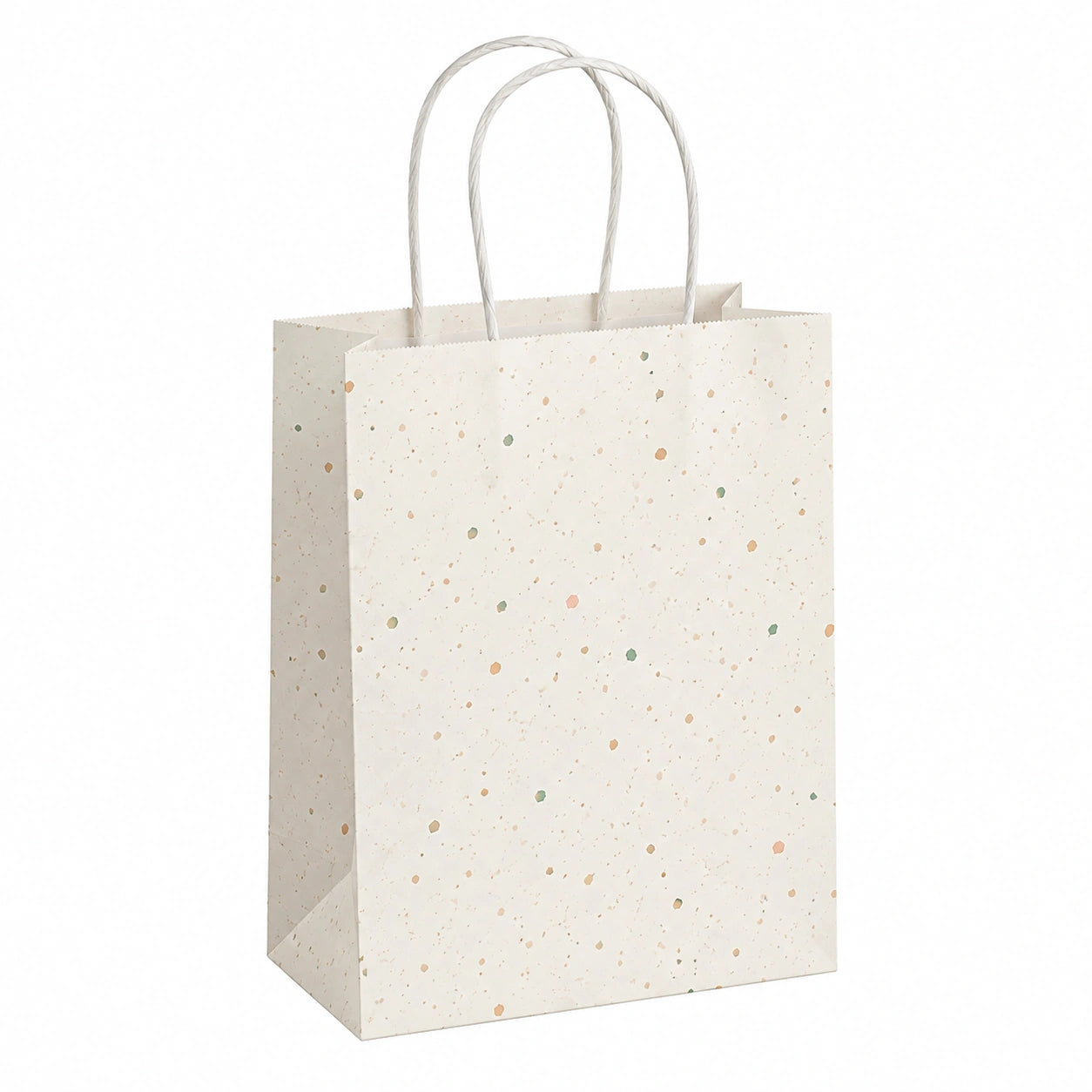 Borsa regalo 18 x 8 x 23 cm in carta avorio con manici intrecciati stile puntinato