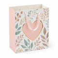 Sacchetto regalo 26 x 12 x 32 cm in carta rosa con manici in nastro e motivo floreale