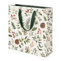 Borsa regalo 32 x 12 x 26 cm in carta bianca con stampa botanica e manici verdi