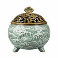 Bruciatore per incenso in ceramica Ø 18 cm verde salvia con coperchio traforato decorativo