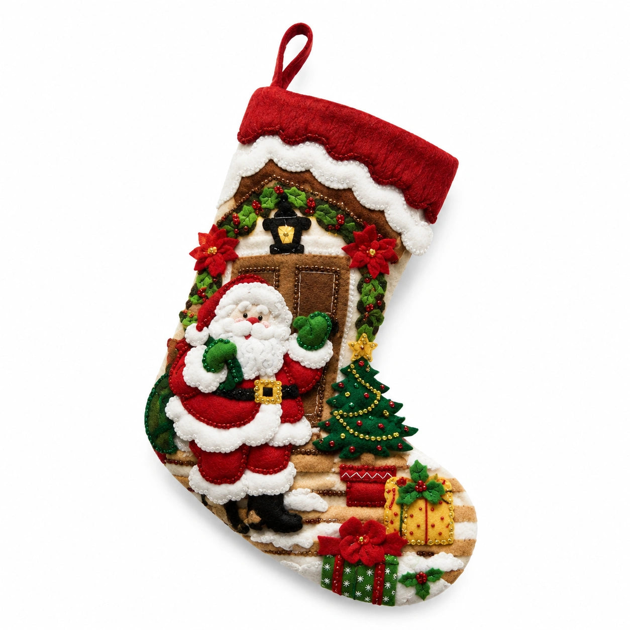 Calza natalizia 45 cm in feltro rosso con Babbo Natale decorativa da appendere