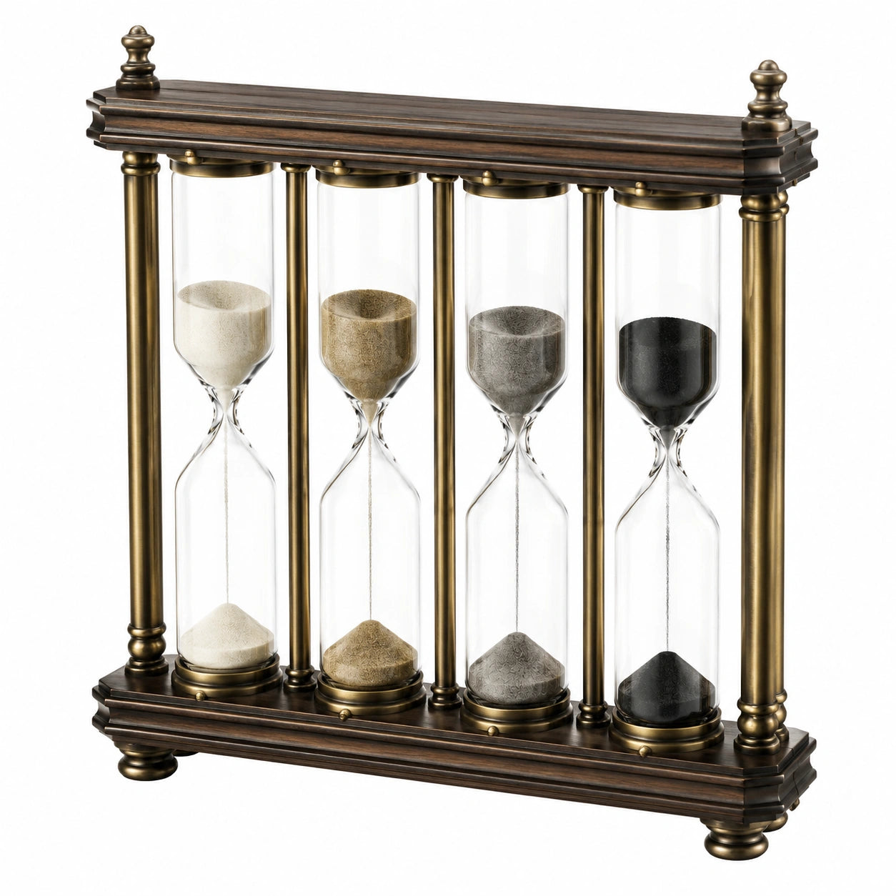 Clessidra decorativa 40 x 12 x 38 cm in vetro metallo e legno marrone bronzo a quattro colonne