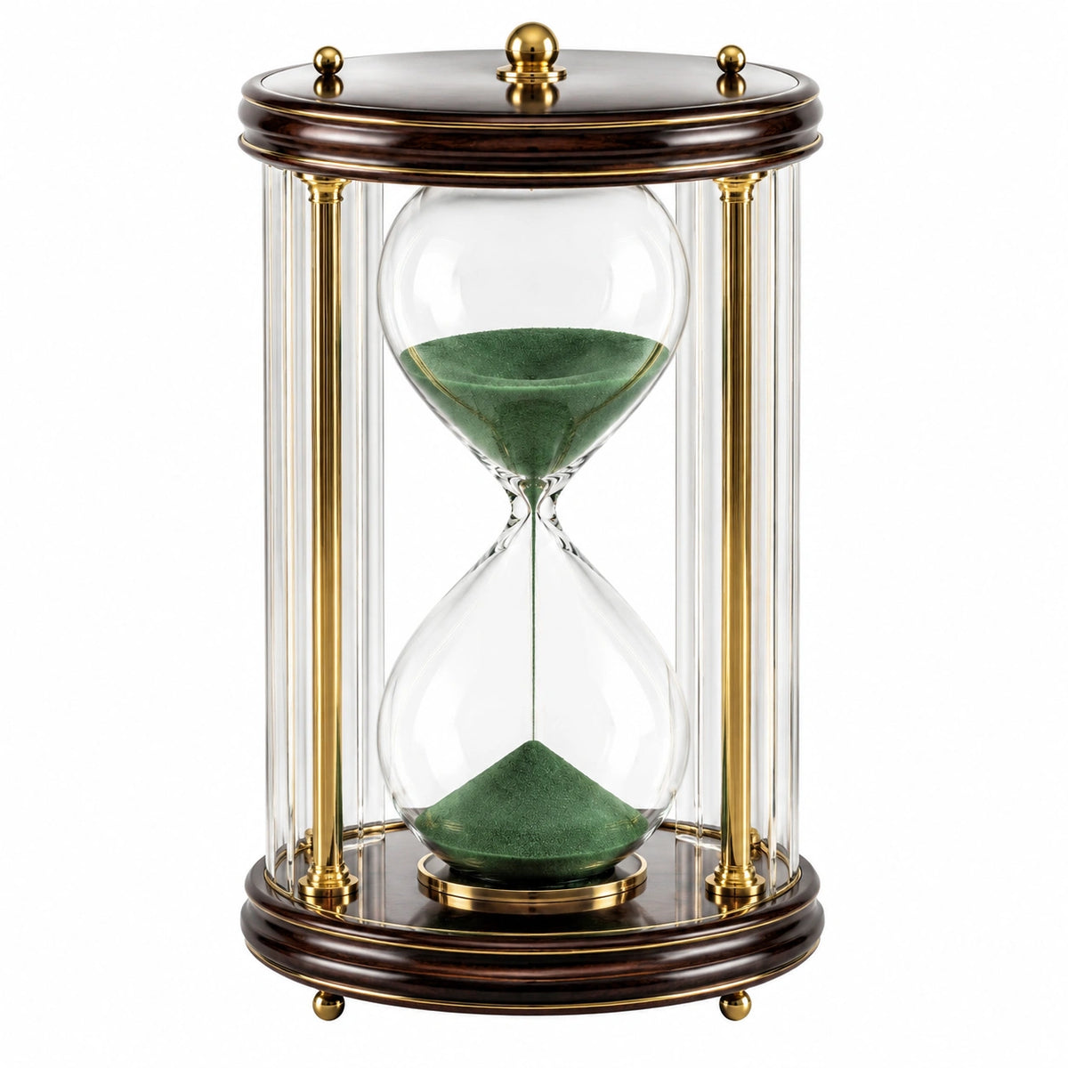Clessidra decorativa 20 x 30 cm in vetro e legno marrone con sabbia verde stile classico