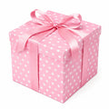 Scatola regalo 20 x 20 x 20 cm in cartone rosa a pois con nastro decorativo