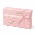 Scatola regalo 35 x 25 x 15 cm in cartone rosa con motivo floreale e nastro decorativo
