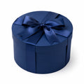 Scatola regalo rotonda 25 cm in cartone blu navy con nastro in raso - confezione decorativa con coperchio