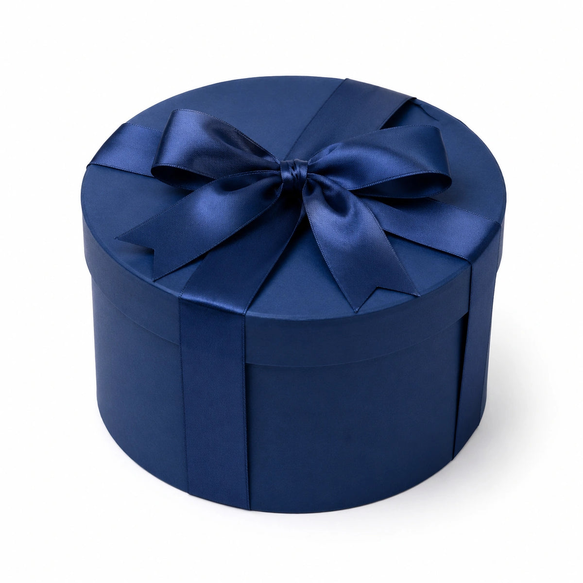Scatola regalo rotonda 25 cm in cartone blu navy con nastro in raso - confezione decorativa con coperchio
