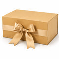 Scatola regalo 30 x 20 x 12 cm in cartone dorato con fiocco satinato - confezione elegante