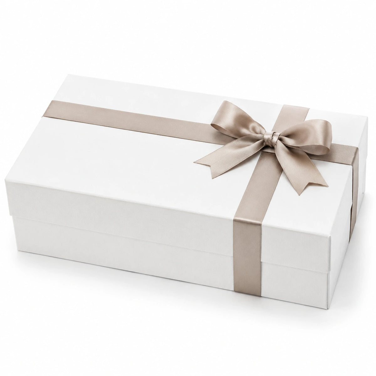 Scatola regalo 30 x 20 x 10 cm in cartone bianco con nastro satinato beige - confezione elegante