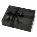 Scatola regalo 30 x 20 x 8 cm in cartone nero con finestra e nastro in raso