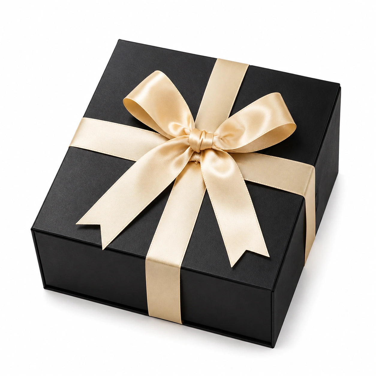 Scatola regalo 20 x 20 x 8 cm in cartone nero e oro con nastro decorativo